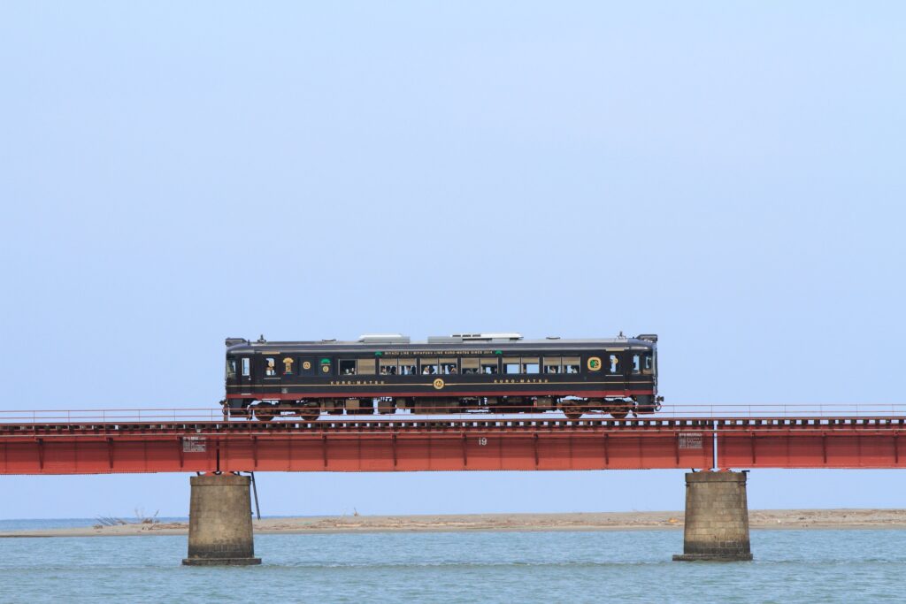 Kyoto Tango Railway running on a bridge over the Sea of Japan in Kyoto