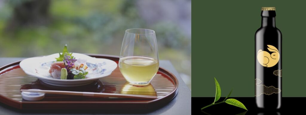 A glass of tea and food on a plate